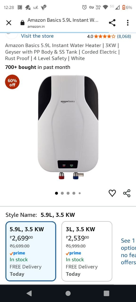 Amazon Basics 5.9L Water Heater